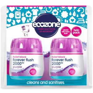 Ecozone Forever Flush 2000 Purple Toilet Blocks, Eco Friendly Alternative to Loo Rim Hangers, Cistern Capsules Clean & Descale WCs, Natural Vegan & Non Toxic Cleaner, Recyclable Plastic (Set of 2)