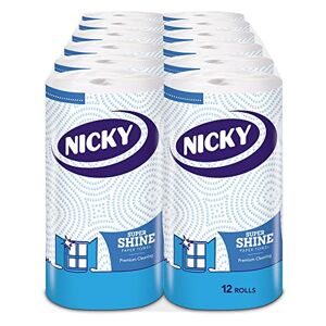Nicky Super Shine Paper Towel - Pack of 12 Rolls, 70 Sheets per Roll, 3-Ply, Premium Cleaning, Super Clean Finish, Special Embossing, 100% FSC Certified Paper, Easy Open Pack
