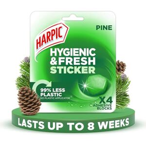 Harpic Hygienic Fresh Sticker Adhesive Toilet Block, Pine, Pack 1 x 4 Stickers, Toilet Freshener, No Plastic Applicator, Up to 8 weeks of Freshness