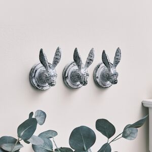 Set of 3 Antique White Hare Head Coat Hooks Material: Metal