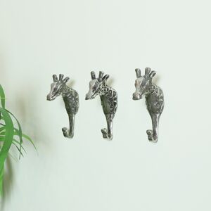 Set of 3 Silver Metal Giraffe Wall Hooks Material: Metal