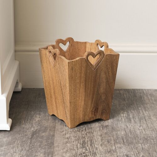 Mango Wood Bin With Heart Cut Out Material: Mango Wood