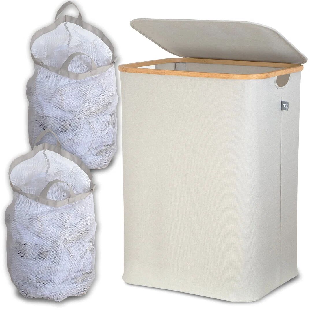 Photos - Laundry Basket / Hamper 17 Stories Bamboo Laundry Basket gray/white/brown 67.0 H x 57.0 W x 38.0 D