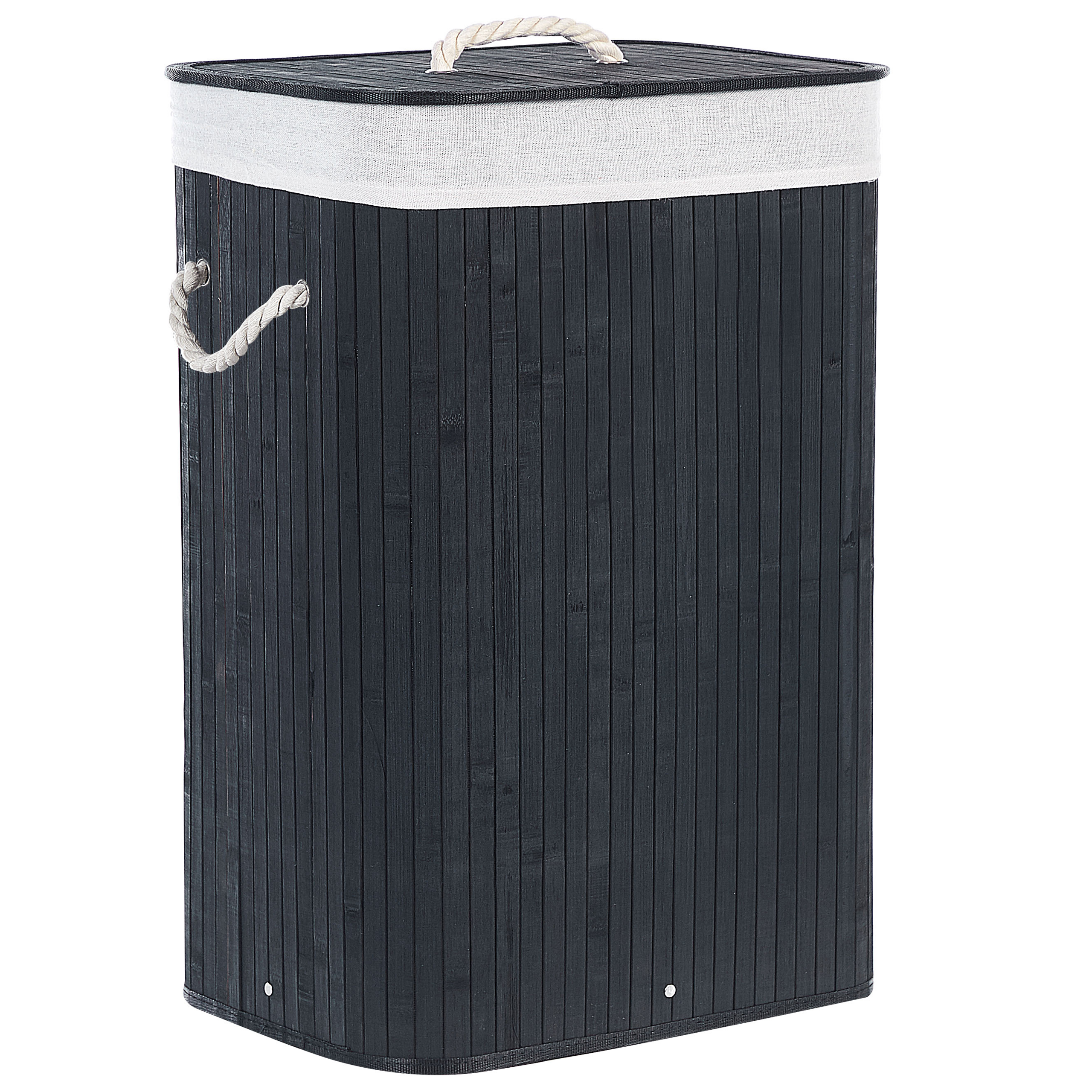 Beliani Storage Basket Black Bamboo with Lid Laundry Bin Boho Practical Accessories Material:Bamboo Wood Size:30x60x40