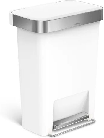 simplehuman 45-Litre Rectangular Step Pedal Bin with Liner Pocket simplehuman Colour: White  - Size: 14cm H x 80cm W x 30cm D