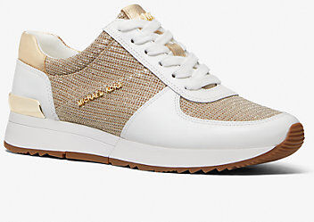 MICHAEL Michael Kors MK Allie Leather and Glitter Chain-Mesh Trainer - Pale Gold