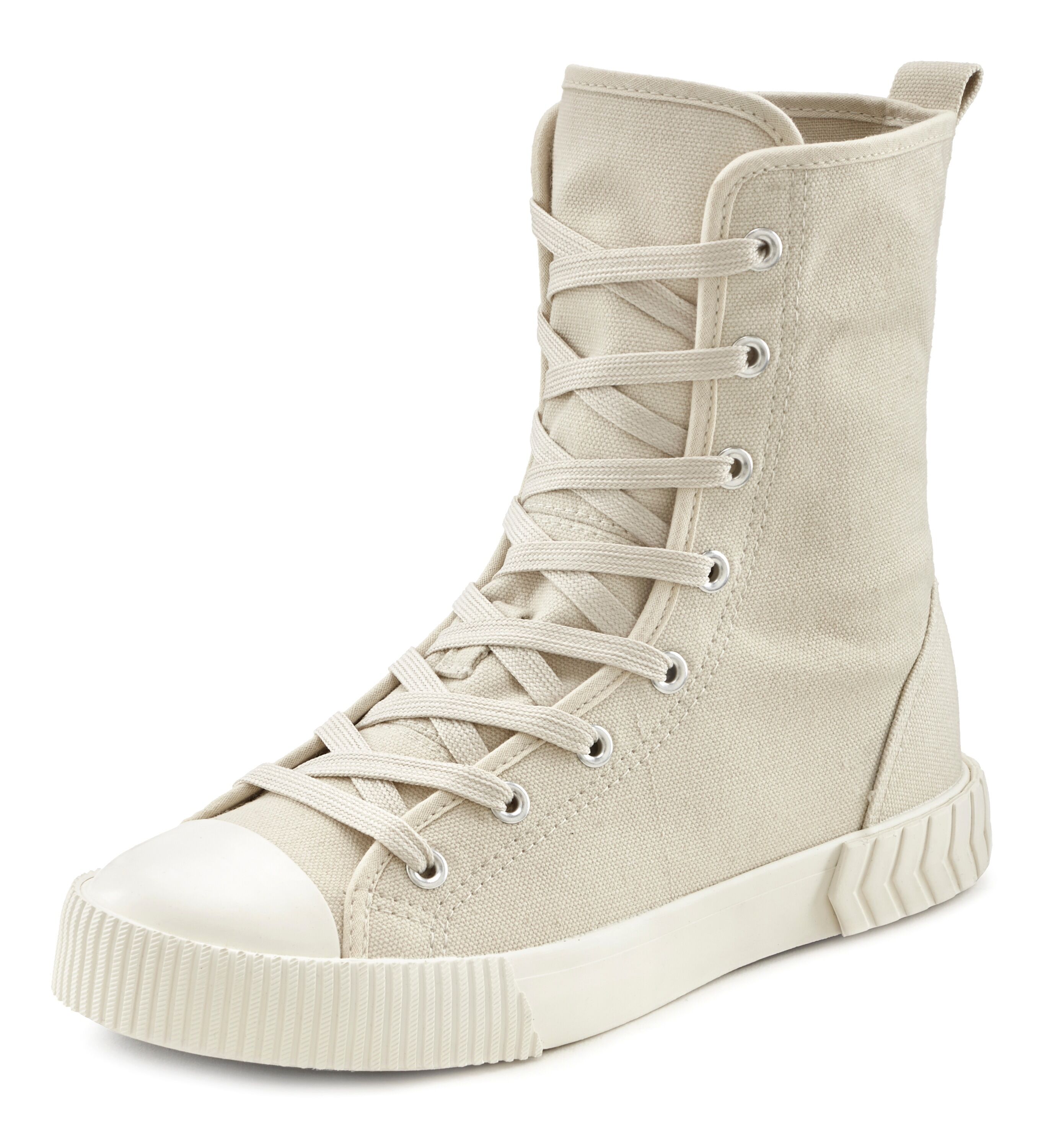 LASCANA Stiefelette, High Top Sneaker aus Textil im trendigen Combat Look beige  36 37 38 39 40 41 42 43