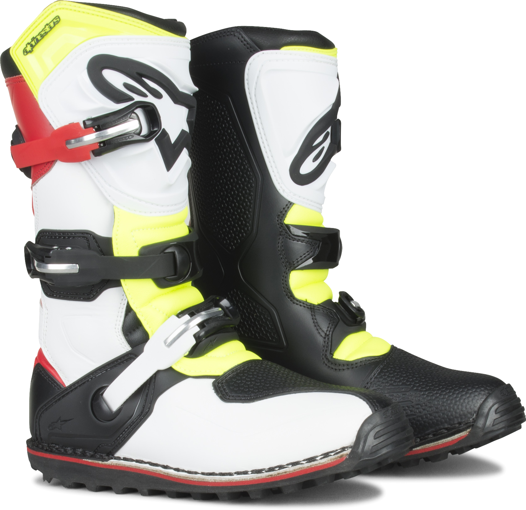 Alpinestars Botas de Trial  Tech T Blanco-Rojo-Amarillo Fluo-Negro