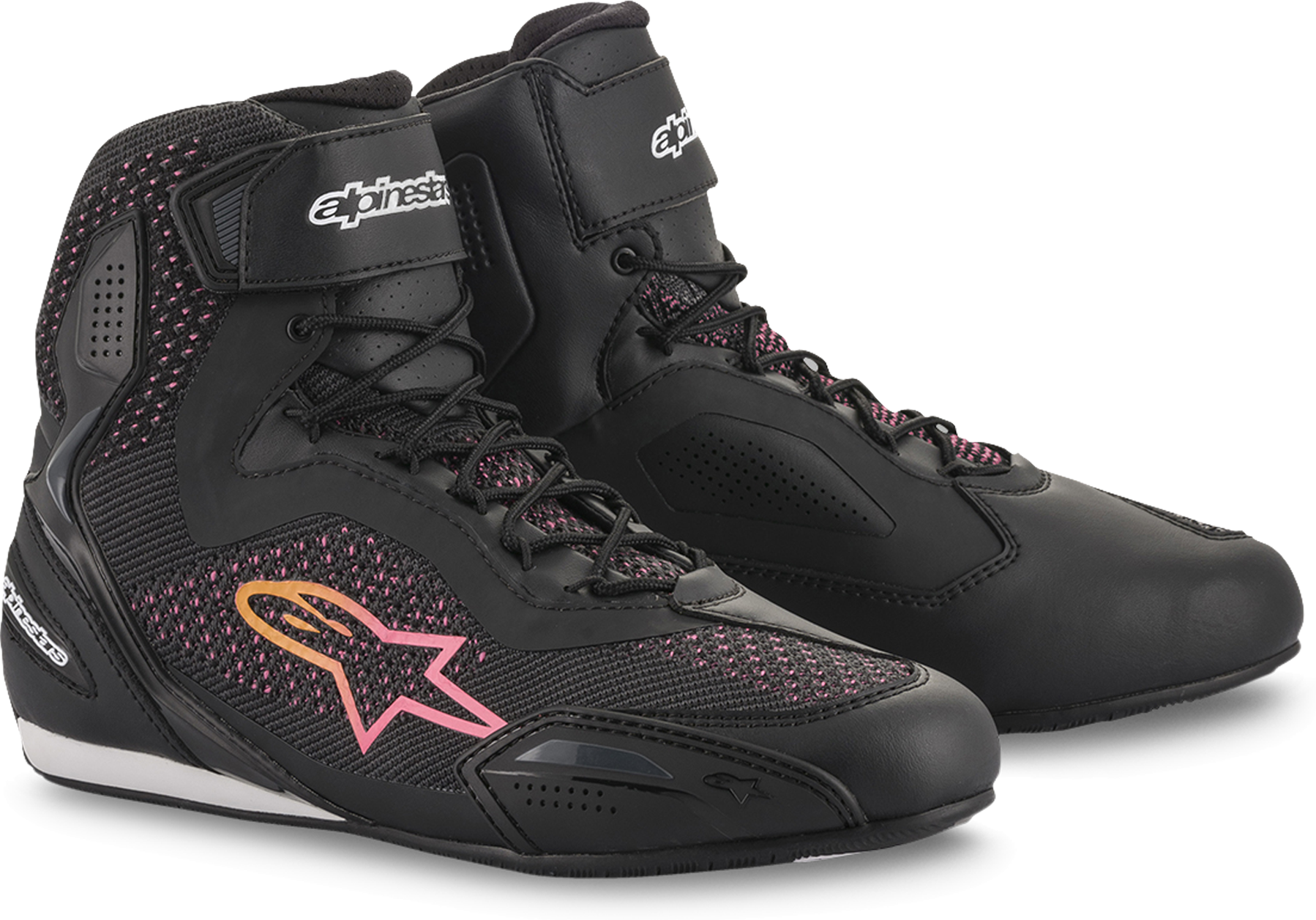 Alpinestars Zapatillas de Moto  Stella Faster-3 Rideknit Mujer Negro-Amarillo-Rosa