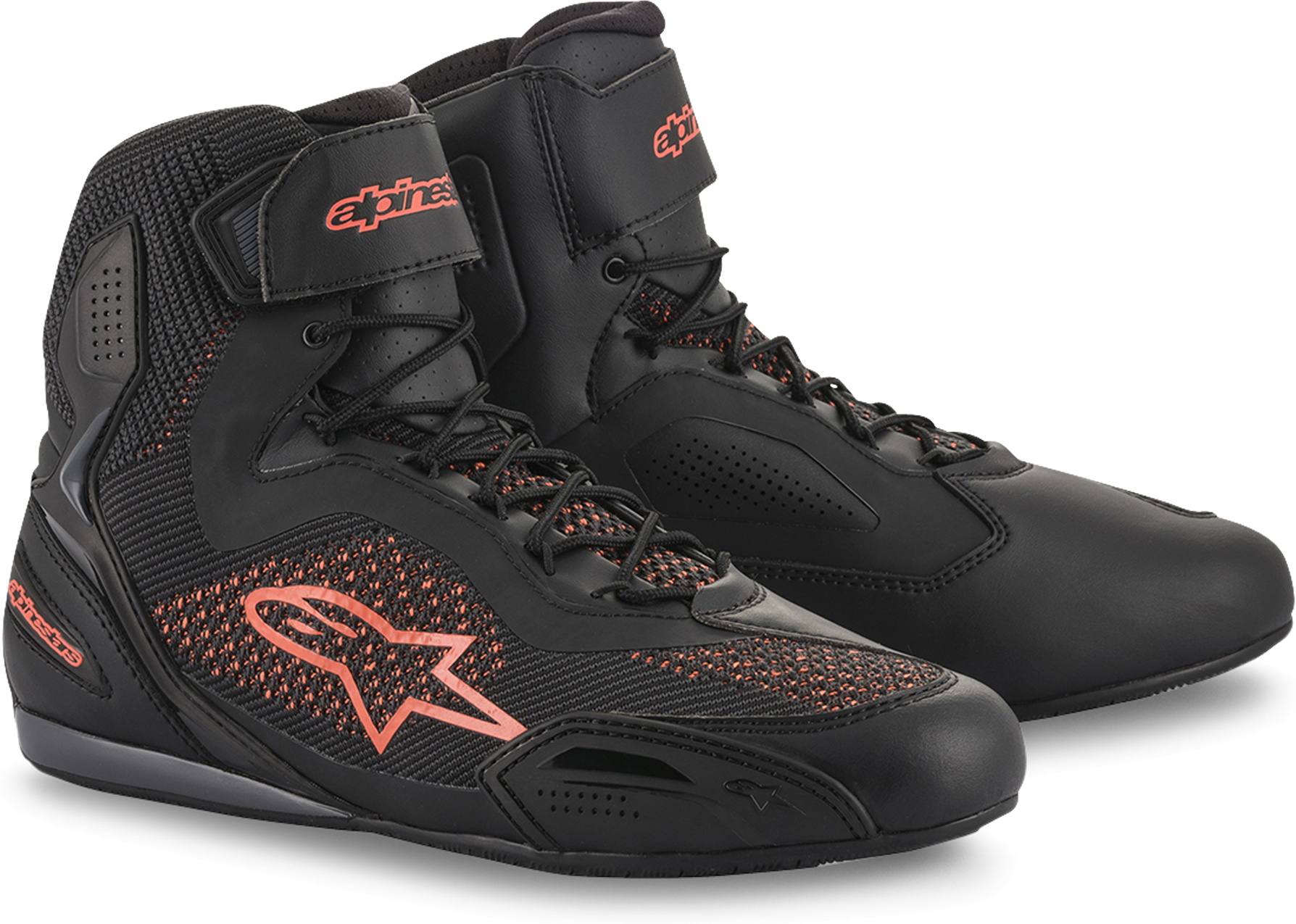 Alpinestars Zapatillas de Moto  Faster-3 Rideknit Negro-Rojo Fluo