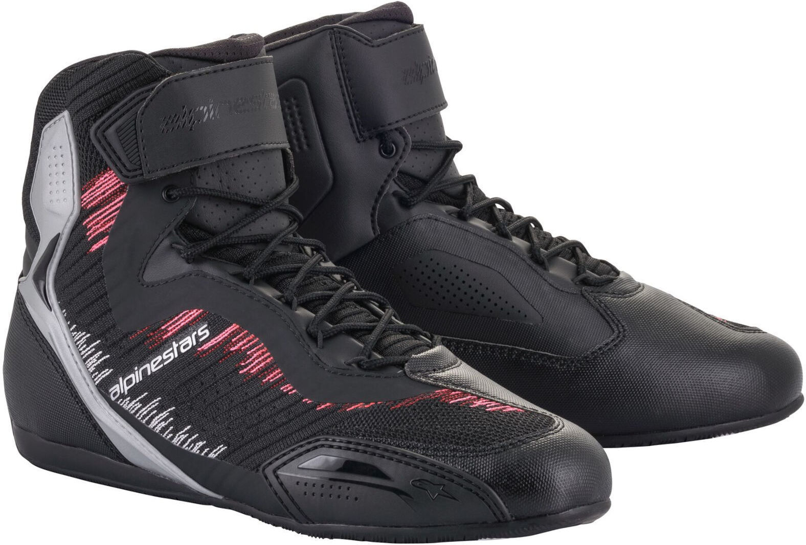 Alpinestars Stella Faster-3 Rideknit Zapatos de motocicleta para mujer - Negro Gris Rosa (43)