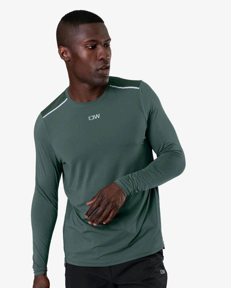 Icaniwill Mens Lightweight Training Ls, Dk Green, M