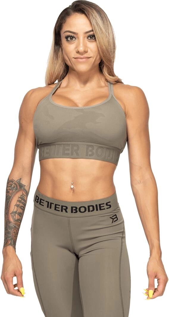 Better Bodies Gym Sports Bra, Green Camo, M