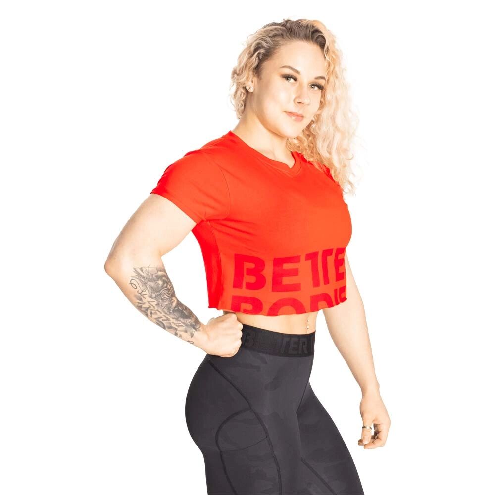 Better Bodies Astoria Cropped Tee, Sunset Red, L