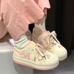 Nouveau Japonais décontracté toile Kawaii rose plat femmes baskets plate-forme chaussures de sport vulcaniser course Lolita Tennis mode - Publicité