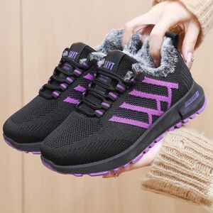 cpcoepax Baskets d'hiver doublées de fausse fourrure pour femme, chaussures de sport chaudes, antidérapantes, légères, respirantes, doublées en polaire, chaussures de course pour femme - Publicité