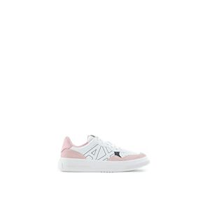 Armani Exchange Femme Cow Suede Pink Inserts, Side Sewn Logo Basket, White/Rose, 36.5 EU - Publicité