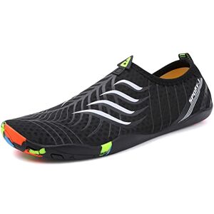 PADGENE Chaussures d'eau pour Homme et Femme, à Séchage Rapide Chaussures Aquatiques Unisexe pour la Natation, Yoga, Plage, Course, Gymnase, Surf, Plongée, B059-Noir+Blanc, 38 EU - Publicité