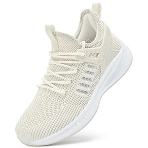 Akk Baskets athlétiques pour femme Chaussures de course à pied, marche, tennis à enfiler en mousse à mémoire de forme Baskets respirantes, beige, 39 EU - Publicité