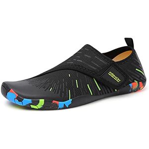 PADGENE Chaussures d'eau pour Homme/Femme, Autocollants Magiques à Séchage Rapide Chaussures Aquatiques Unisexe pour la Natation, Yoga, Plage, Course, Gymnase, Surf, Plongée, B058-Noir+Vert, 42 EU - Publicité