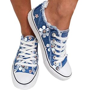 ticticlily Homme Femme Classique Haute Et Basse Chaussures Unisexe Toile Sport Baskets Semelles Lavable Simple Chaussure Sneakers Basket B Bleu 37 EU - Publicité