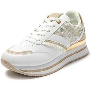 JOMIX Baskets Femme Chaussures de Sport Sneakers Casual Femme Chaussures de Course Légères Confortable (Beige, 39) - Publicité