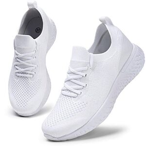 HKR Femme Chaussures Légères Tennis Respirante Chaussures de Running Gym Fitness Sport Casual Mesh Sneakers Outdoor Blanc 38EU - Publicité