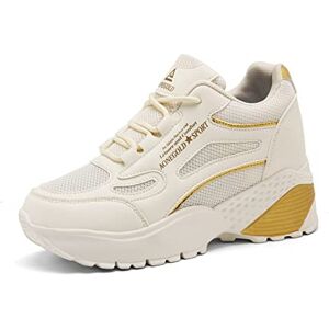 AONEGOLD Baskets Compensées Femmes Chaussure de Sport Fitness Léger Respirant Sneakers Basses Compensées(Beige-3802,41EU) - Publicité