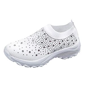 Woaikeyu Compensé Strass Baskets Femme sans Lacets Chaussures de Course Casual Chaussures de Sport Plateforme Respirant Tendances Sneakers Blanc 37 - Publicité