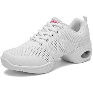 YFCH Chaussure de Sport Femme Basket de Danse Lacet Mesh Respirant Basket Mode Danse Hip Hop Jazz Casual, Blanc, 38 EU - Publicité