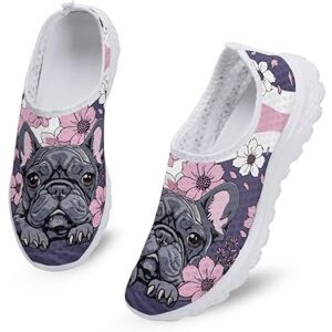 Kuiaobaty Baskets décontractées en maille pour femme Chaussures de course confortables et respirantes Chaussures de marche et de tennis à enfiler, Bouledogue Fleurs, 42.5 EU - Publicité