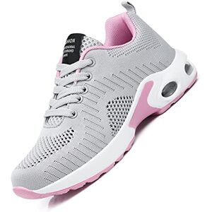 TOPSSCTR Chaussures de Course Athlétiques Coussin d'air pour Femmes Tennis Running Fitness Sport Mode Baskets Sneaker Respirant Mesh Lacets Confortable Basse Chaussures Gris, Taille 37 - Publicité