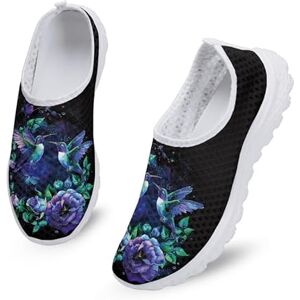 Kuiaobaty Baskets tendance décontractées en maille respirante pour femme Chaussures de course plates et confortables Chaussures antidérapantes, Fleurs de colibris, 42.5 EU - Publicité