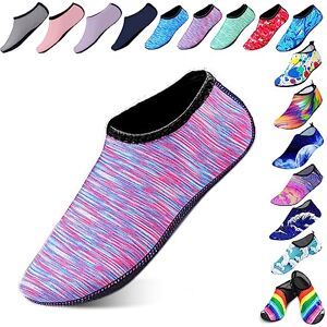 Hoomall Chaussures Aquatiques Femme Homme Enfant Chaussures de Plage Respirant Chaussures d'eau Semelle Souple Antidérapant pour Plage Piscine Surf Sport Gymnase(Rayure Violette,36/37 EU) - Publicité