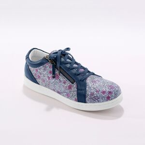 Blancheporte Tennis zippées imprimées en cuir - marine fleuri - Blancheporte Bleu 36