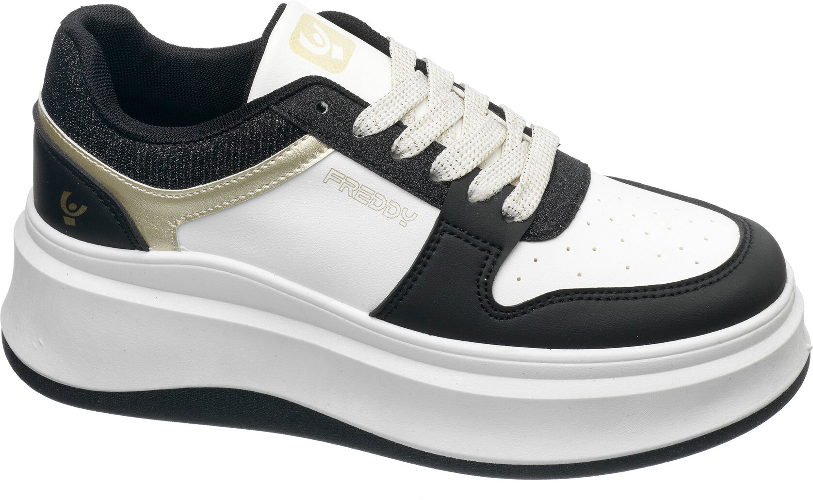 Freddy Sneakers donna in similpelle con trafori e plateau White-Black Donna 36