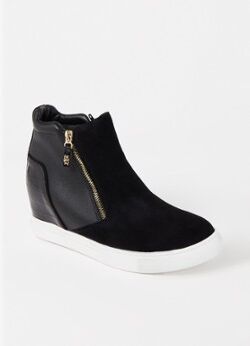 Dune London Enhance sneakerwedge met suède details - Zwart