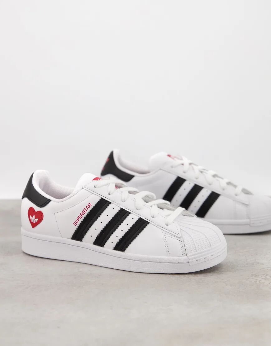 adidas Originals Valentines Superstar trainers in white with heart print  White