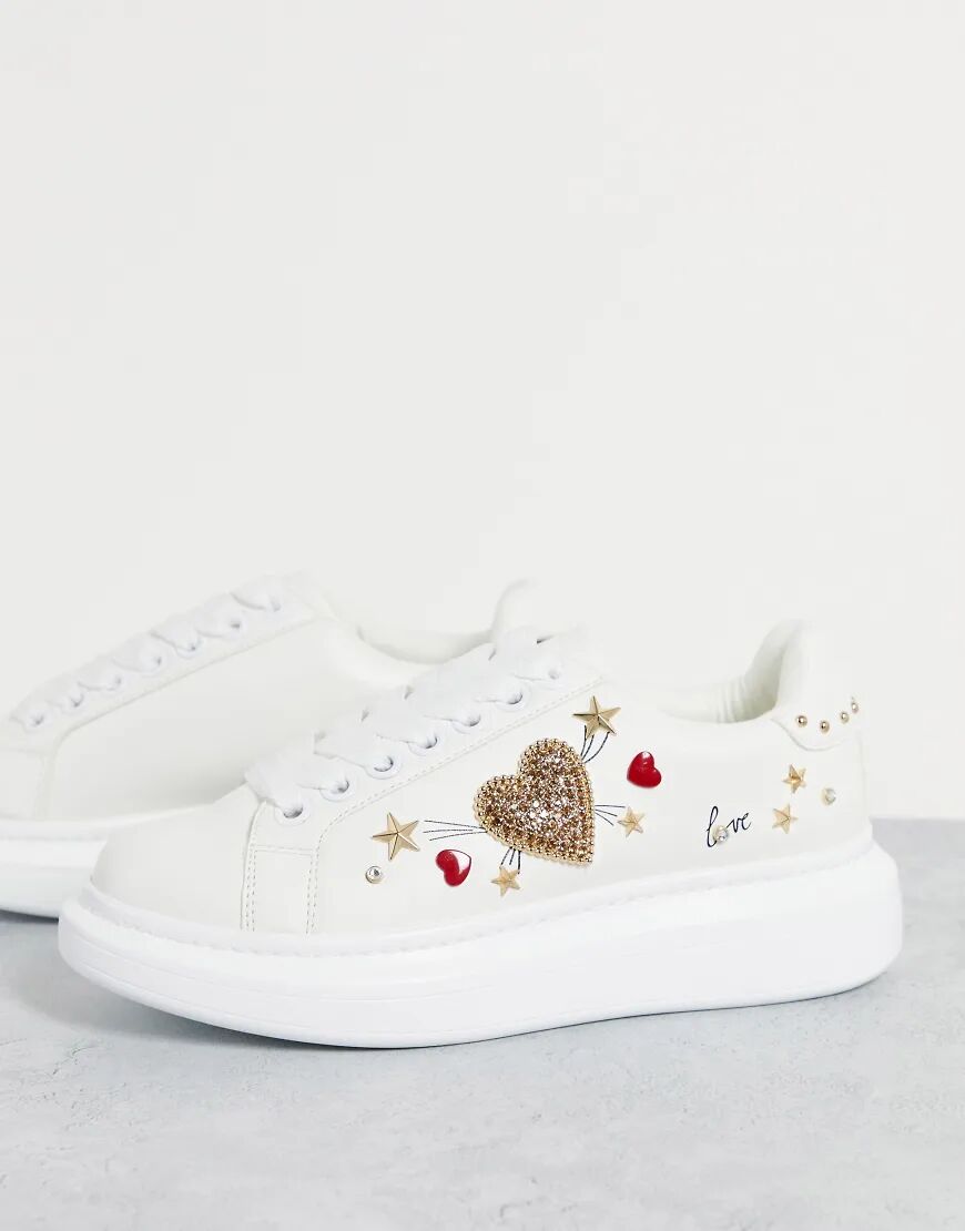 ALDO Kewarra trainers with heart embellishment in white  White