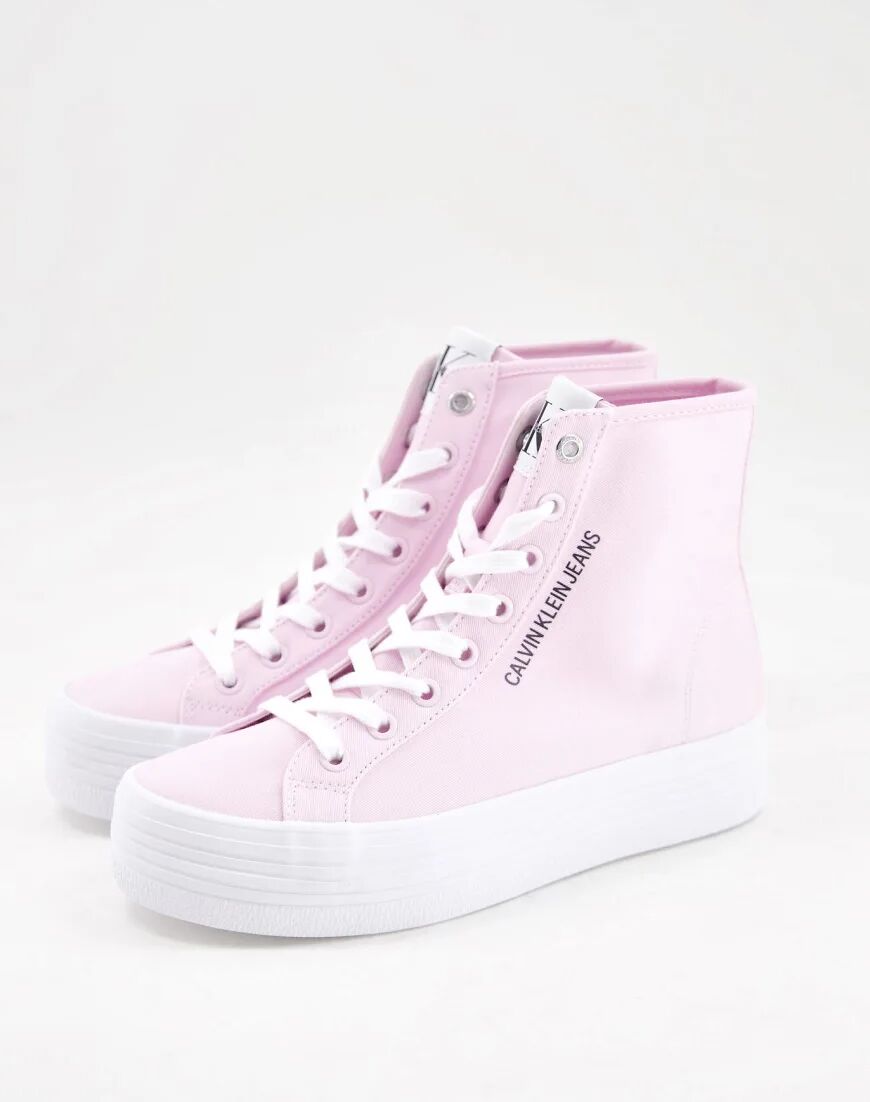 Calvin Klein Jeans lace up high top trainers in pink  Pink