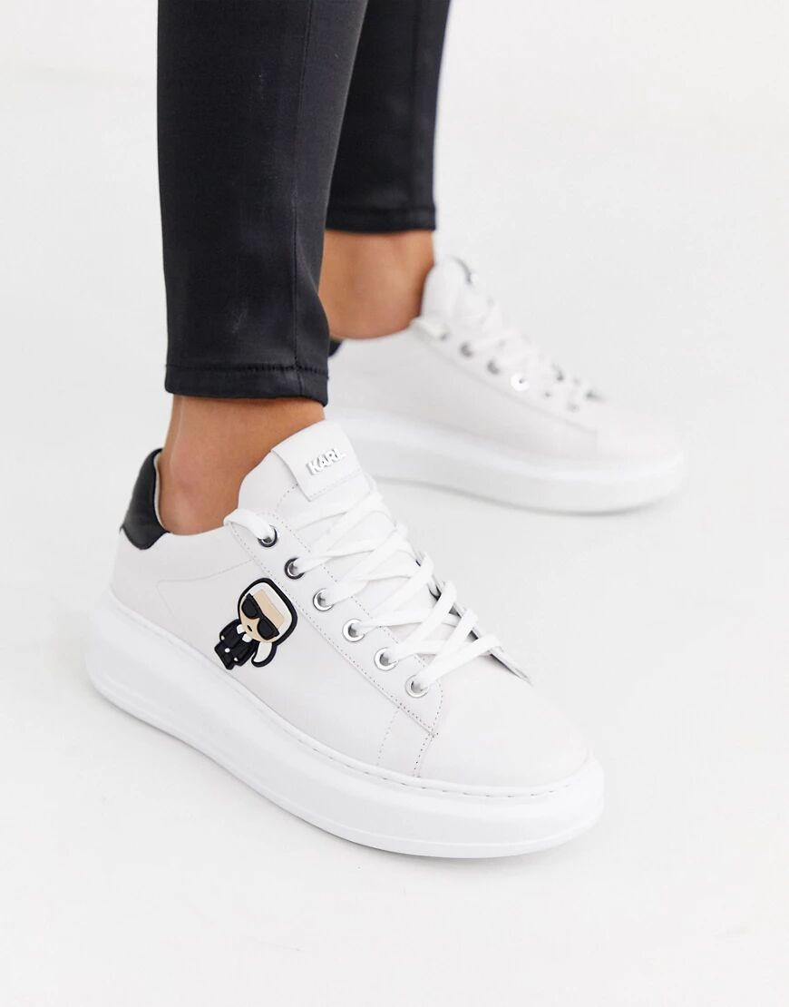 Karl Lagerfeld white leather platform sole trainers with black trim  White