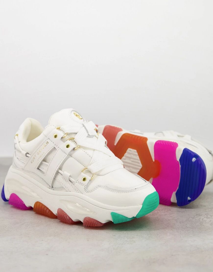 Kurt Geiger London Lettie chunky trainer with rainbow sole in white leather  White