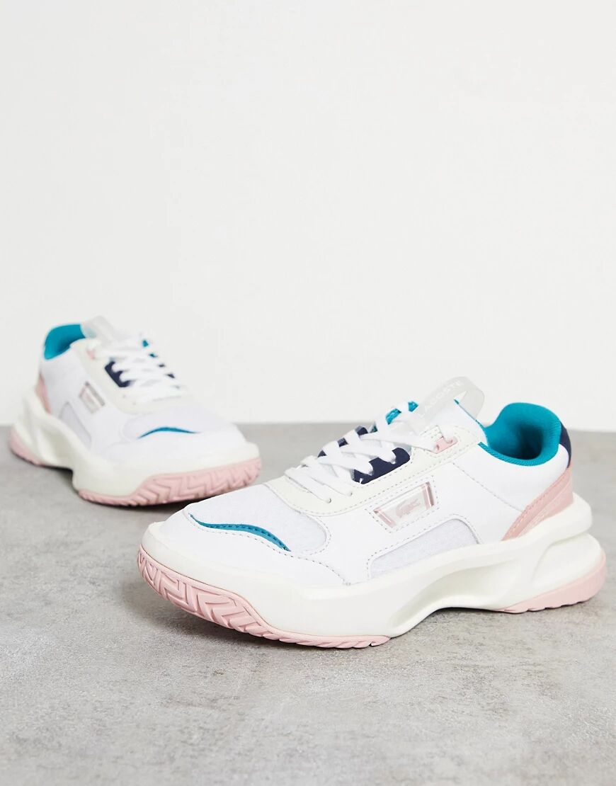 Lacoste Ace Lift chunky overlay trainers in white and pastel mix  White