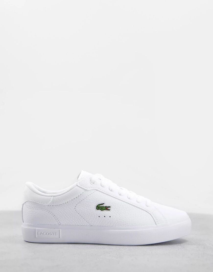 Lacoste Powercourt tumbled leather trainers in triple white  White