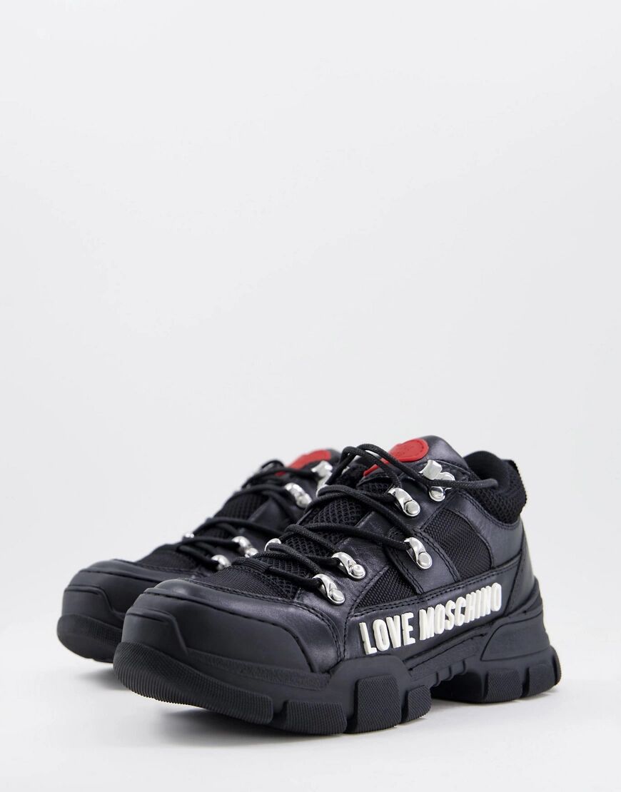 Love Moschino side logo trainer with chunky sole in black  Black
