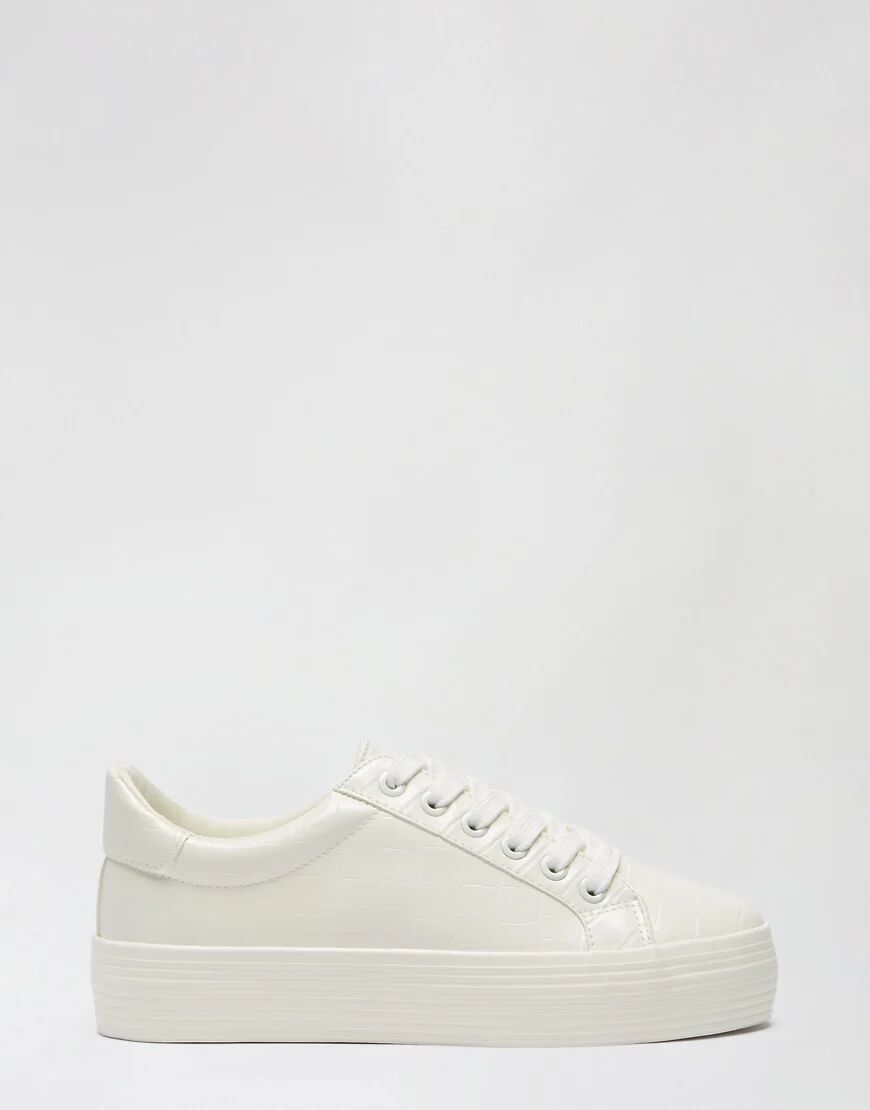 Miss Selfridge chunky trainer in white croc  White