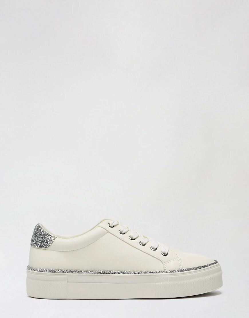 Miss Selfridge lace up trainers in white  White