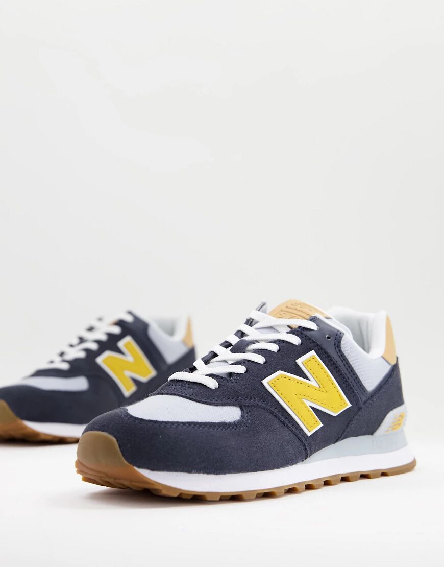 New Balance 574 trainers in navy/yellow  Navy