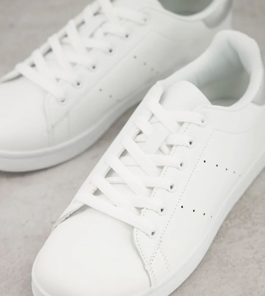 Yours lace up trainers with grey trim in white  White