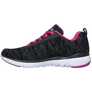 Skechers Women's Flex Appeal 3.0 Insiders Trainers, Black Charcoal Mesh Hot Pink Trim, 4 UK